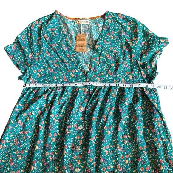 Natural Life Midi Dress NWT Pockets Avery Button Front Jade Floral Boho XL - Picture 9 of 13